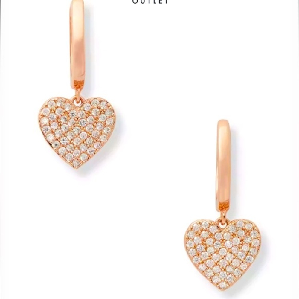 NWT Kate Spade Yours Truly Pave Heart Drop Earrings Rose gold